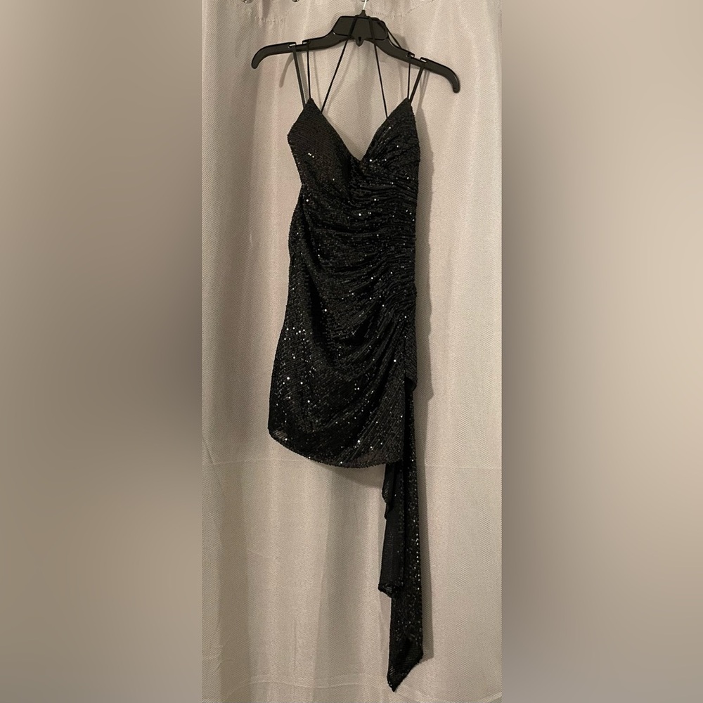 GB Social Black Asymmetrical Hem Sequin Mini dress - Picture 6 of 9